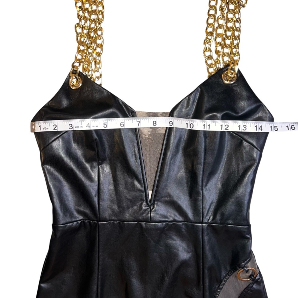 NWT Michael Costello X Revolve Black Faux Leather Maxi Dress Gold Chain Straps S - Picture 13 of 14